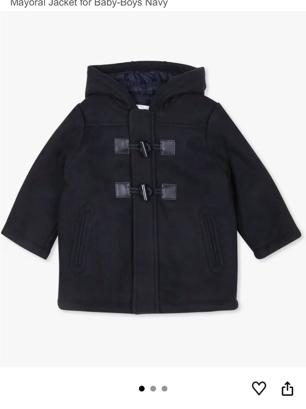 Mayoral Navy Hooded Pea Coat with Toggle Closures